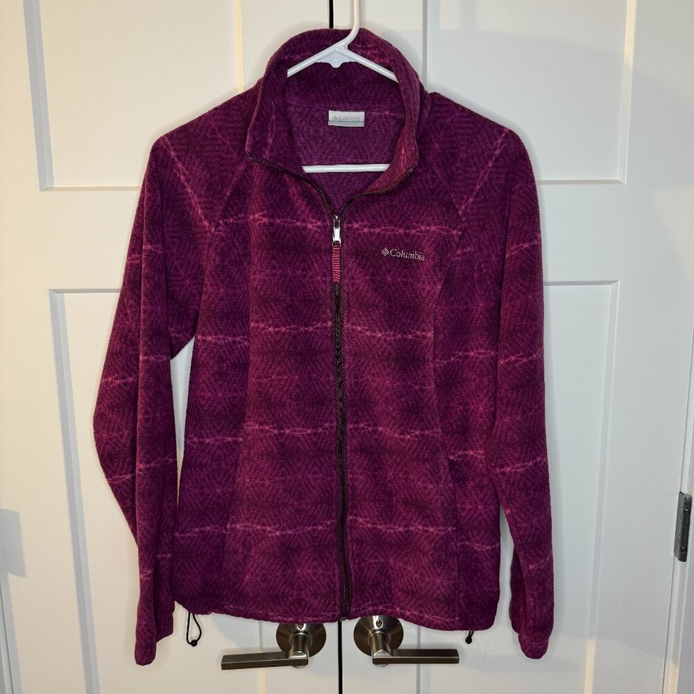 Columbia Women's Jacket Purple Full Zip Soft Fleece Dye Pattern Outdoors Size M